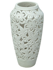 Stylish vase with floral pattern decoration isolated over white