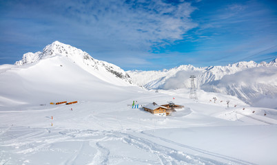 Landscape of ski area in winter resort  Davos, Switzerland.