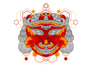 Mask Ethnic Decorative Vector Illustration Red Color