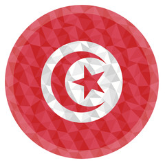 Round badge or button Tunisia low poly flag with lightening on the edge