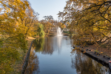 River Running through the Center of a City in Northern Europe in Autumn