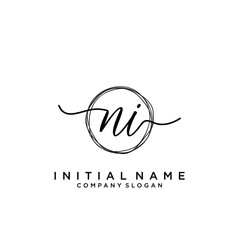 NI Initial handwriting logo with circle template
