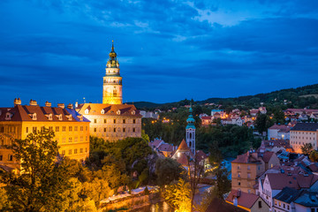 Aerial view over the old Town of Cesky Krumlov, Czech Republic