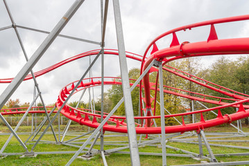 details of the roller coaster at the amusement Park