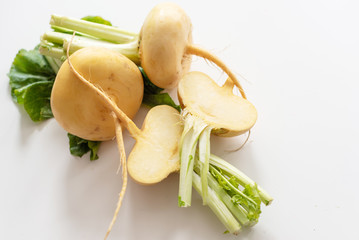 fresh ripe turnips on white background