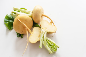 fresh ripe turnips on white background