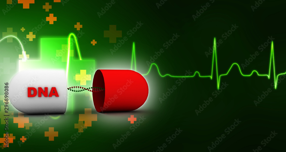 Poster 3d render of dna structure, abstract background