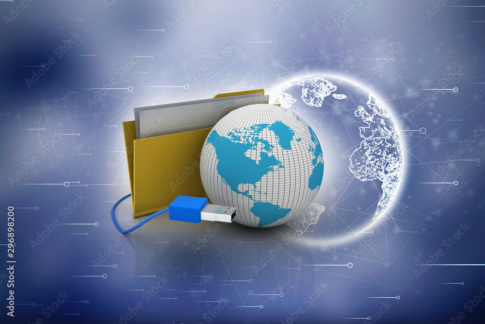 Aufkleber 3d rendering usb icon connected folder with globe