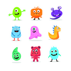 Set of cute colorful monsters. Vector cartoon characters.