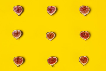 Rows of figs patterns isolated on yellow background