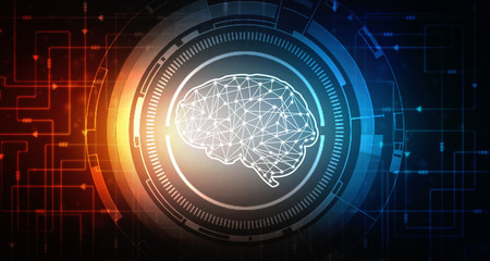 2d illustration Concept of thinking, background with brain, Abstract Artificial intelligence. Technology web background