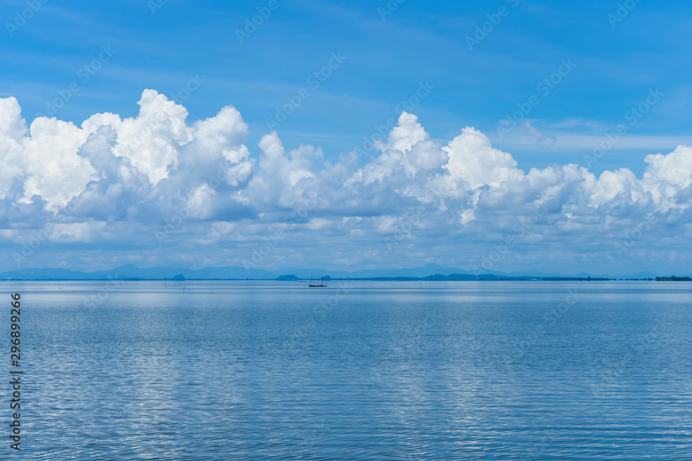 Canvas Prints Blue sky background with white clouds on the lake.