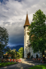 Obraz premium Castle church Schlosskirche and museum Schloss. Interlaken, Switzerland