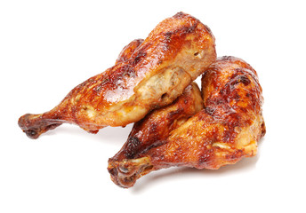 grilled chicken leg  on white background 