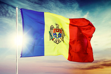 Moldova flag waving on a flagpole at dawning