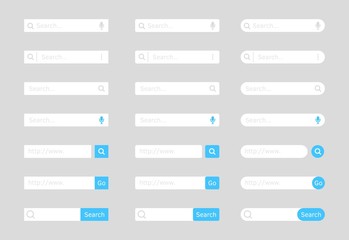 Search bar. Website ui bar set. Searching element for web site, app, ui and logo. Vector search shape with button for website navigation.