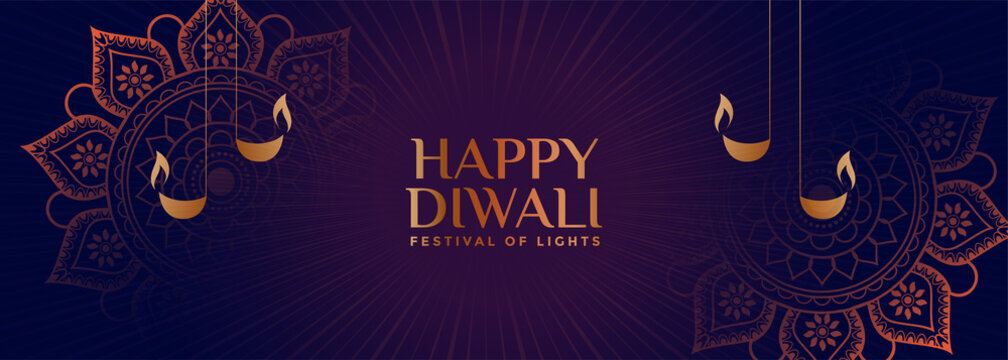 lovely ornamental style happy diwali banner design