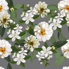 Flower seamless pattern with zinnia flowers