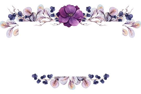 Frame with Watercolor Purple Flower