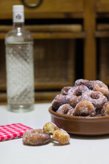 Plate of homemade donuts with sugar. Typical Spanish dessert. Food concept