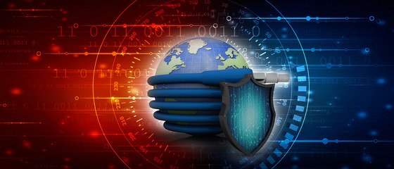 3d rendering aux cable connected globe protected shield