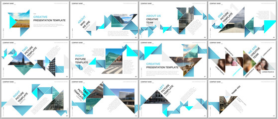Minimal presentations design, portfolio vector templates with colorful triangle origami paper elements. Multipurpose template for presentation slide, flyer leaflet, brochure cover, report, marketing.