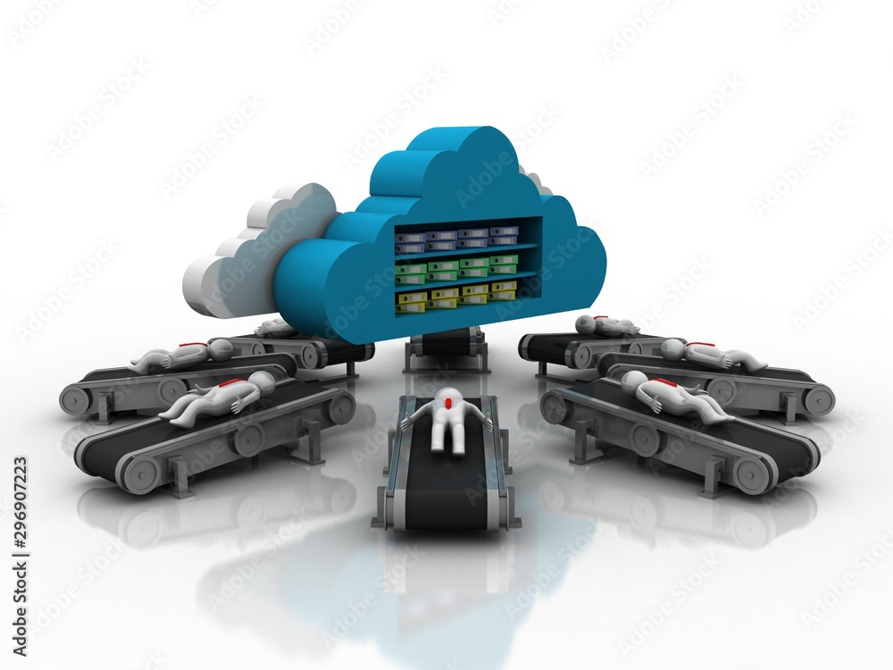 Poster 3d rendering technology conveyor belt with cloud folder storage