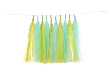 Garlands of paper tinsel light blue, lime colors