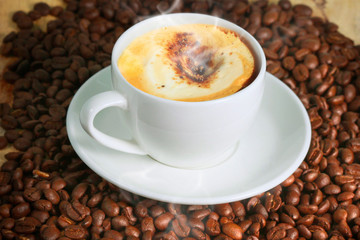 Coffee cup and coffee  beans