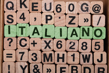 Italian Word Formed Using Wooden Blocks