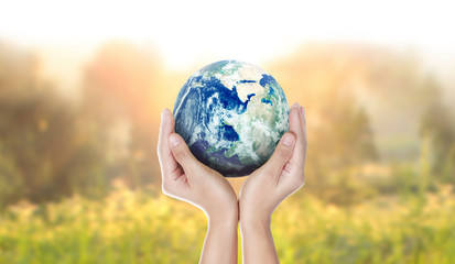 Globe ,earth in human hand, Earth image provided by Nasa