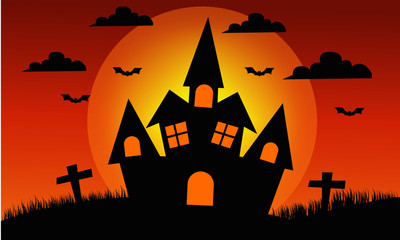 Halloween castle horror cartoon vector concept. 