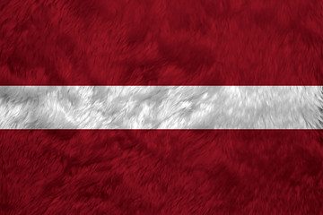 Towel fabric pattern flag of Latvia, a carmine field bisected by a narrow white stripe.