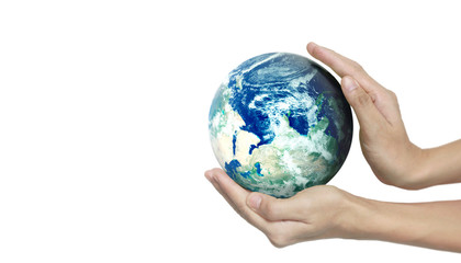 Globe ,earth in human hand, Earth image provided by Nasa