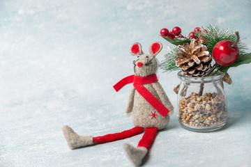 Christmas toy mouse with spruce branch - 296908875