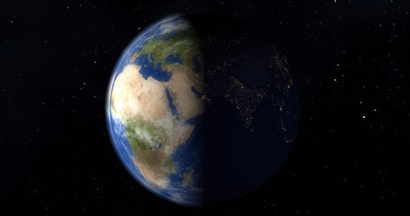 Planet Earth by day and night from outer space. 3d - illustration.