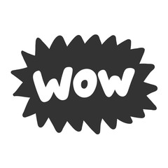 Wow. Vector hand drawn illustration sticker with cartoon lettering. Good as a sticker, video blog cover, social media message, gift cart, t shirt print design.