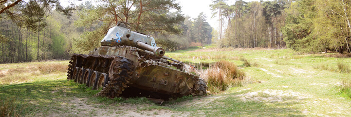 Old tank in a forest area in Stolberg near Aachen in Germany