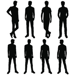 Vector silhouettes of men  standing, business people, black color,  isolated on white background