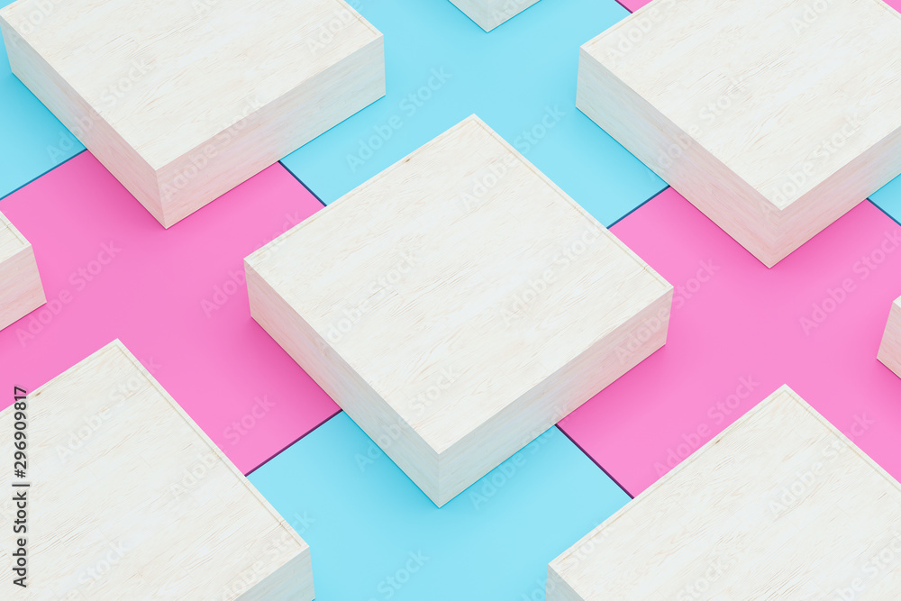 Poster square platform with solid color background, 3d rendering.