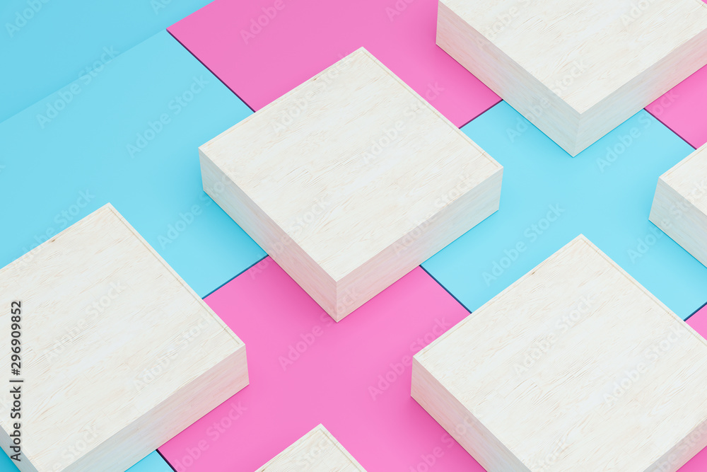 Poster square platform with solid color background, 3d rendering.