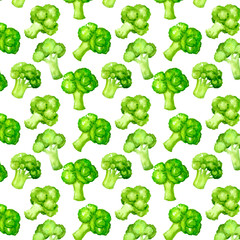 Hand drawn watercolor broccoli pattern