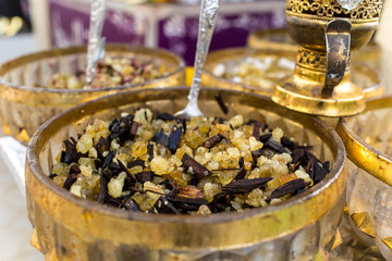 Selective Focus, Sticks Of Agar Wood Or Agarwood Background The Incense Chips Used By Burning for incense & perfumes of essential oil as Oud Or Bakhoor