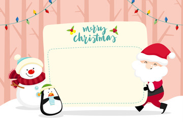 Christmas Greeting Card with Christmas Santa Claus ,Snowman and reindeer. Vector illustration
