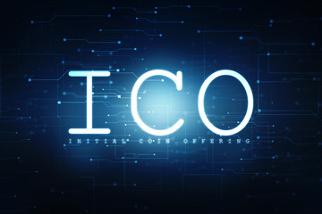 2d illustration ICO initial coin offering futuristic hud background 