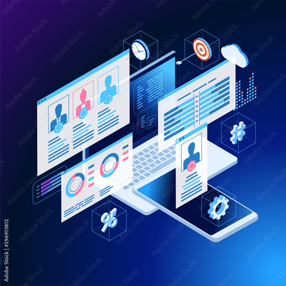 Poster content marketing strategy web banner. marketing and sharing of digital content. technology process 