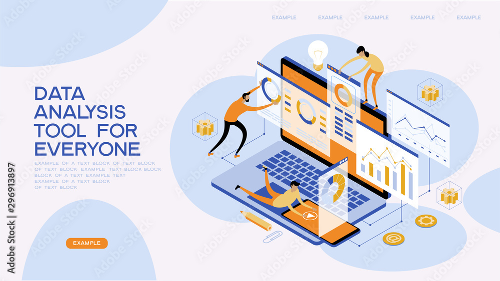 Poster а team of people build a chart and graphs. concept of the idea of innovative data analysis. data ana