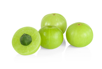 Fresh indian gooseberry isolated on white background, herb and medical fruit for health care concept