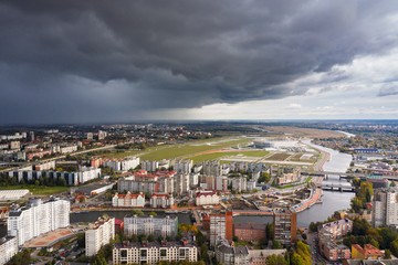 Aerial view of the Kaliningrad city in stormy weather