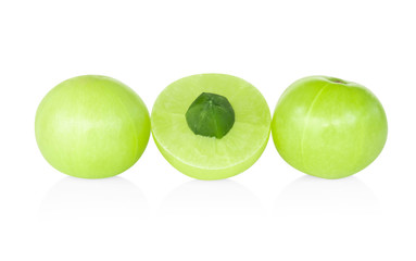 Fresh indian gooseberry isolated on white background, herb and medical fruit for health care concept